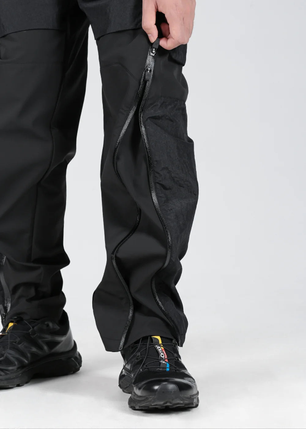 155 DOUBLE SHAPE ZIPPER WATERPROOF PANTS - BLACK