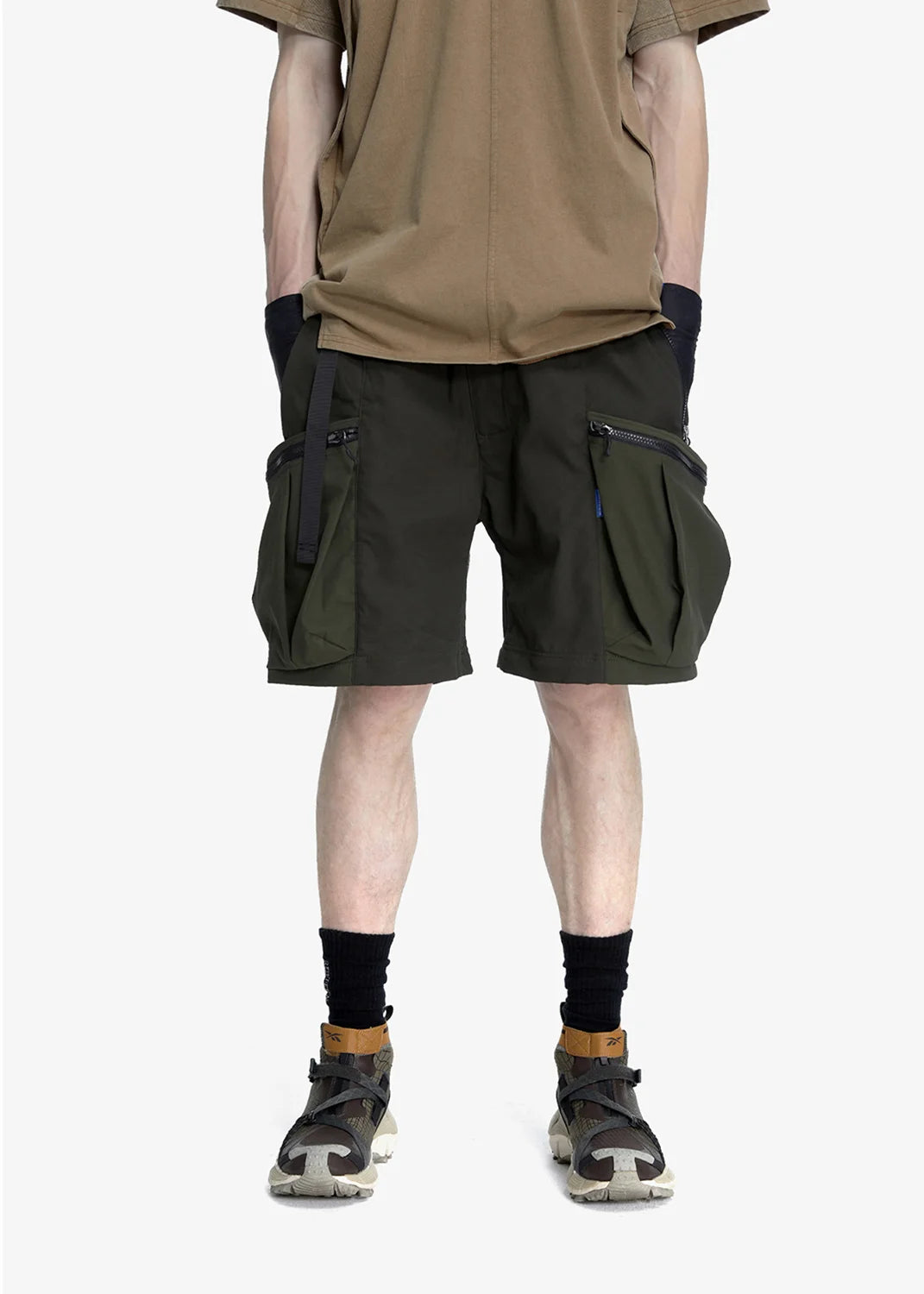 208 2-IN-1 DETACHABLE PATCHWORK COLOR BLOCK PANTS - MILITARY GREEN