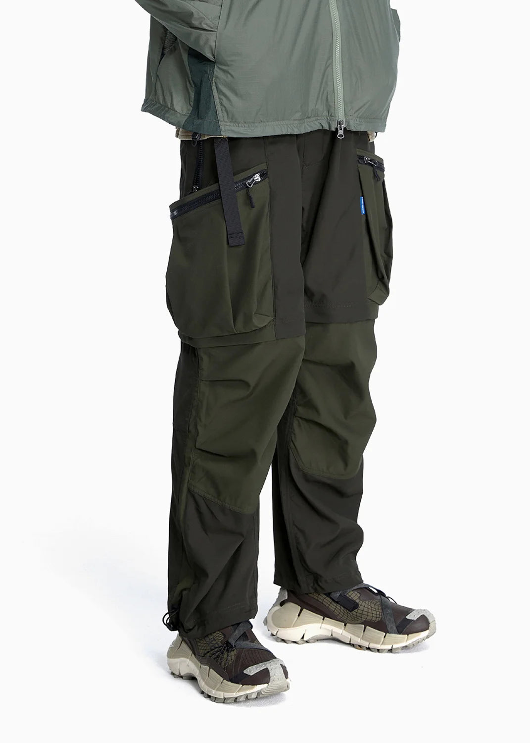 208 2-IN-1 DETACHABLE PATCHWORK COLOR BLOCK PANTS - MILITARY GREEN