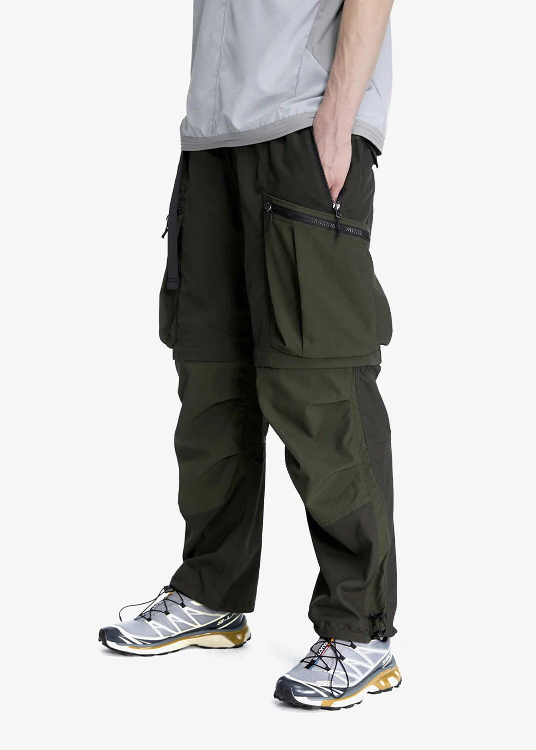 208 2-IN-1 DETACHABLE PATCHWORK COLOR BLOCK PANTS - MILITARY GREEN