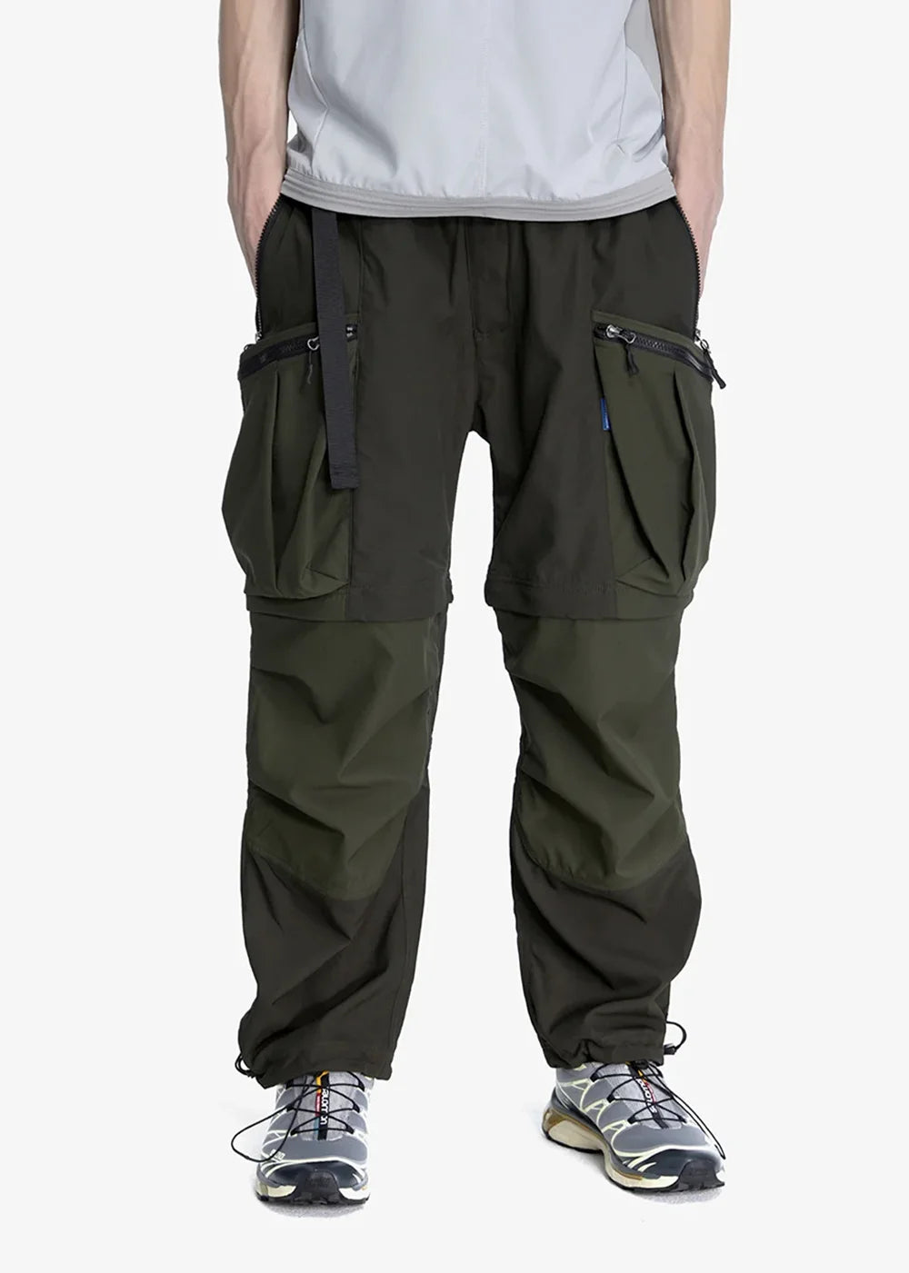 208 2-IN-1 DETACHABLE PATCHWORK COLOR BLOCK PANTS - MILITARY GREEN