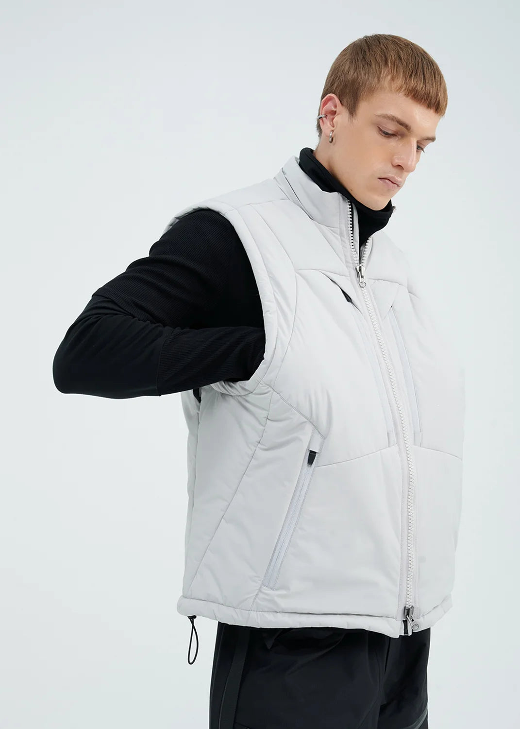 218 STANDING COLLAR WATERPROOF OUTDOOR THINSULATE VEST - GRAY WHITE